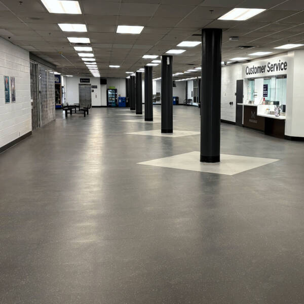 Main hallway with rubber sports flooring