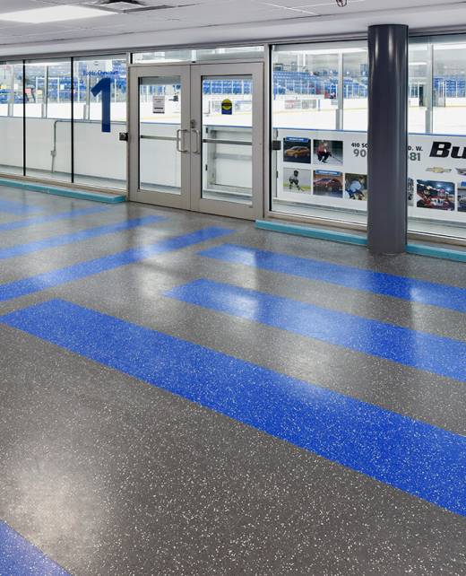 hallway-arena-colours-rubber-floor Arena rubber sports flooring in blue and grey